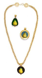 * A Collection of 22 Karat Yellow Gold, Silver and Polychrome Enamel Pear Pendants, Robert Kulicke, 75.40 dwts.