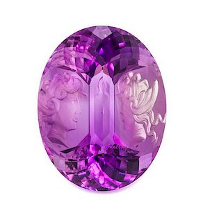 * A 37.00 Carat Oval Carved Reverse Intaglio Amethyst, Wallace Chan,