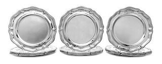 A Set of Twelve Victorian Silver Dinner Plates, John S. Hunt and Robert Roskell, London, 1872, shaped circular with applied guil