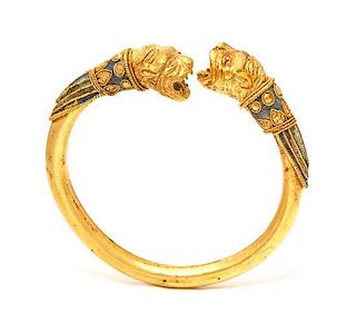 * A High Karat Yellow Gold and Polychrome Enamel Bypass Bracelet/Armband, 73.70 dwts.
