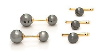 A Yellow Gold and Hematite Barbell Dress Set, Tiffany & Co., 11.80 dwts.