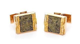 * A Pair of Yellow Gold and Chalcopyrite Cufflinks, Bjorn Weckstrom for Lapponia, 9.60 dwts.