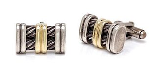 A Pair of Sterling Silver and Yellow Gold "Cable" Cufflinks, David Yurman, 11.90 dwts.