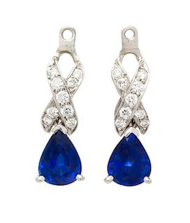 A Pair of Platinum, Sapphire and Diamond Earring Enhancers, Tiffany & Co., 2.10 dwts.