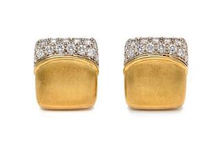 A Pair of 18 Karat Yellow Gold and Diamond Earclips, Carvin French, 10.00 dwts.