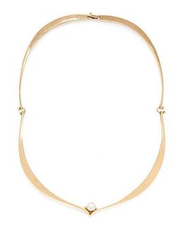 A Modernist Yellow Gold and Cultured Pearl Collar Necklace, Ed Wiener, Circa 1952, 18.20 dwts.