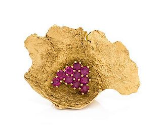A Modernist Yellow Gold and Ruby Brooch, Ed Wiener, 10.30 dwts.