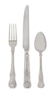 A George IV Silver Flatware Service, William Chawner, London, 1819-24, Kings pattern, engraved with a contemporary crest, compri