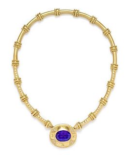 An 18 Karat Yellow Gold, Tanzanite and Diamond Necklace, Circa 1994, 55.50 dwts.