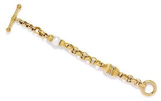A Yellow Gold, Cultured Pearl and Diamond Bracelet, 35.80 dwts.