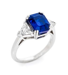 A Platinum, Sapphire and Diamond Ring, 4.80 dwts.