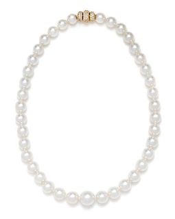 A Graduated Single Strand Cultured South Sea Pearl Necklace with Gold and Diamond Clasp,