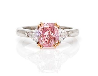 * A Platinum, Treated Pink Diamond and Diamond Ring, 4.40 dwts.