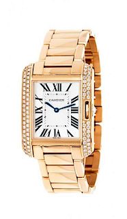 An 18 Karat Pink Gold and Diamond Ref. 3705 "Tank Anglaise" Wristwatch, Cartier, 73.40 dwts.