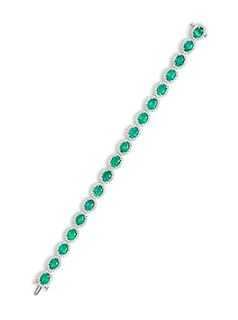 An 18 Karat White Gold, Emerald, and Diamond Bracelet, 12.70 dwts.