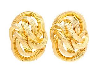 A Pair of 18 Karat Yellow Gold Knot Motif Earclips, Tiffany & Co., 11.80 dwts.