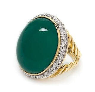 An 18 Karat Yellow Gold, Dyed Green Chalcedony and Diamond "Albion" Ring, David Yurman, 16.30 dwts.