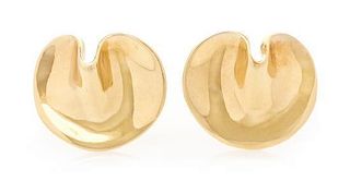 A Pair of 18 Karat Yellow Gold "Lily Pad" Earclips, Angela Cummings for Tiffany & Co., 9.40 dwts.