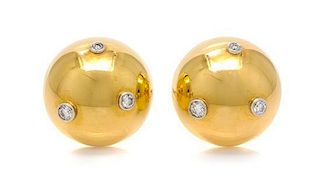 A Pair of 18 Karat Yellow Gold, Platinum and Diamond Earclips, Paloma Picasso for Tiffany & Co., 13.40 dwts.