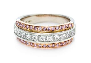 A Platinum, Rose Gold, Diamond and Colored Diamond Ring, 6.80 dwts.