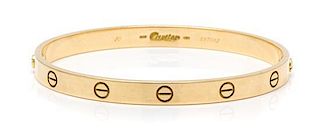 An 18 Karat Yellow Gold "Love" Bracelet, Cartier, 24.90 dwts.