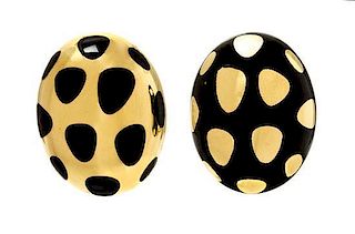 A Pair of 18 Karat Yellow Gold and Black Jade Earclips, Angela Cummings for Tiffany & Co., 10.70 dwts.