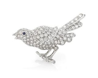 A Platinum, Diamond and Sapphire "Chirping Bird" Brooch, Tiffany & Co., Circa 1996, 5.80 dwts.
