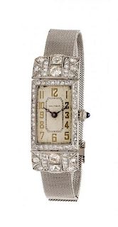 An Art Deco Platinum and Diamond Wristwatch, Waltham, Circa 1926, 25.40 dwts.