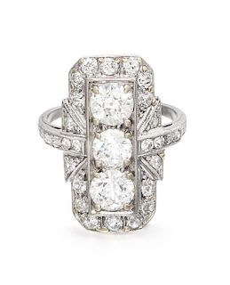 * An Art Deco Platinum and Diamond Ring, 4.40 dwts.