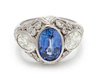 A Platinum, Sapphire and Diamond Ring, 7.80 dwts.