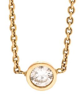 An 18 Karat Yellow Gold and Diamond Solitaire Necklace, 2.10 dwts.