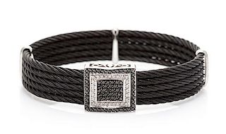 A Black PVD Coated Stainless Steel, 18 Karat White Gold, Diamond and Black Diamond "Celtic Noir" Bracelet, Charriol, 18.90 dwts.