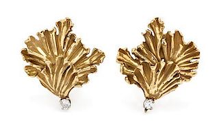 A Pair of 18 Karat Yellow Gold and Diamond Earclips, Erwin Pearl, 8.60 dwts.