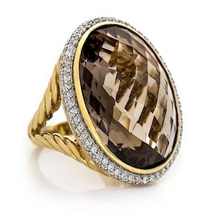 An 18 Karat Yellow Gold, Smokey Quartz and Diamond "Albion" Ring, David Yurman, 22.60 dwts.