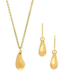 An 18 Karat Yellow Gold Teardrop Demi Parure, Elsa Peretti for Tiffany & Co, 7.40 dwts.