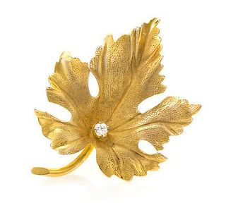 A Yellow Gold and Diamond Maple Leaf Brooch, Tiffany & Co., 1.80 dwts.