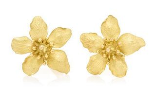 A Pair of 18 Karat Yellow Gold Dogwood Earclips, Tiffany & Co., 8.30 dwts.