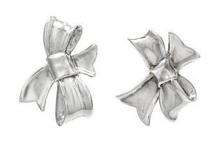 A Pair of Sterling Silver Bow Motif Earrings, Angela Cummings, Circa 1984, 12.50 dwts.