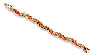 A Yellow Gold and Coral Bracelet, 16.60 dwts.