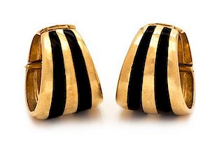 A Pair of 18 Karat Yellow Gold and Enamel Hoop Earrings, 17.10 dwts