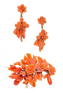 * A Carved Coral Demi Parure, Circa Mid 19th Century, 13.40 dwts.