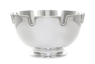 An American Silver Monteith Bowl, Tiffany & Co., New York, NY, Late 20th Century, the deep bowl with notched reeded rim, raised