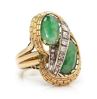 A Yellow Gold, Jade and Diamond Ring, 9.25 dwts.