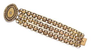 A Victorian Yellow Gold, Seed Pearl, and Diamond Bracelet, 20.20 dwts.