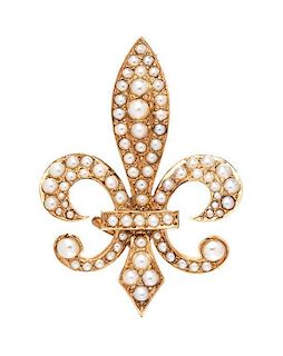 An Antique Rose Gold and Seed Pearl Fleur-de-Lys Pendant/Brooch, 4.00 dwts.