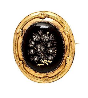 A Victorian Gold, Enamel and Diamond Mourning Brooch, 8.60 dwts.