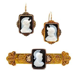 An Etruscan Revival Gold and Cameo Demi Parure, 13.50 dwts.
