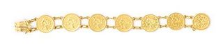 A Yellow Gold and US $2 1/2 Dollar Liberty Head Coin Bracelet, 25.80 dwts.