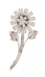 A Platinum and Diamond Flower Brooch, Circa 1969, 9.20 dwts.