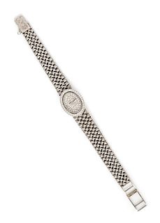 A 14 Karat White Gold and Diamond Wristwatch, Omega, 27.30 dwts.
